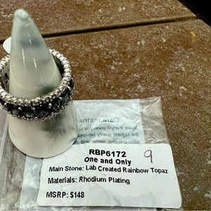 Bomb Party June 2023 Collection Rainbow Topaz Rhodium Band Size 9